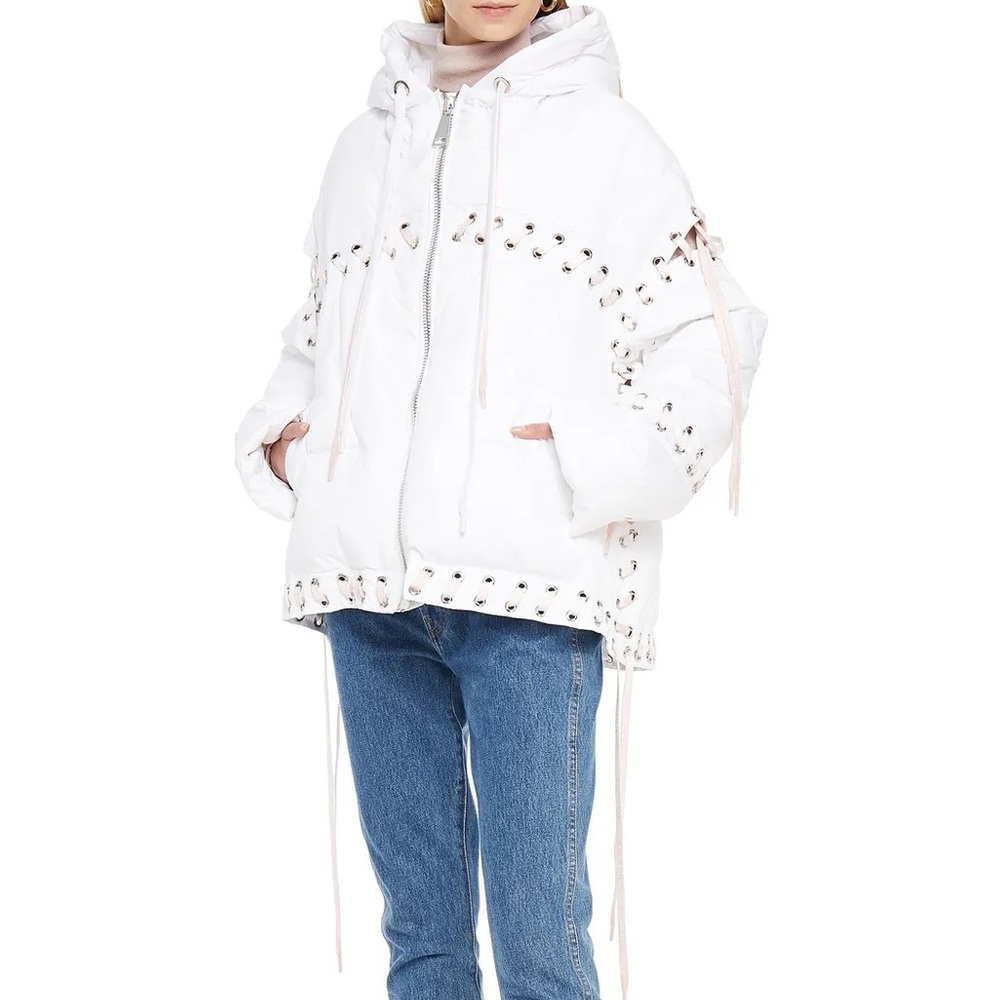 KRHISJOY Lace-up quilted shell hooded down jacket size M